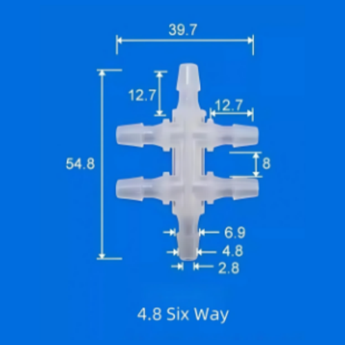 4.8mm Six-Way Plastic Barb Fitting - Multi-Port Hose Splitter for Lab Use
