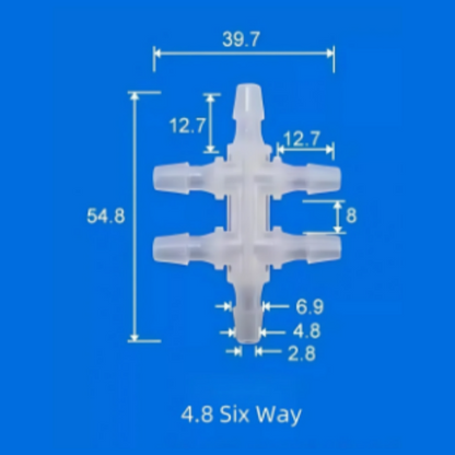 4.8mm Six-Way Plastic Barb Fitting - Multi-Port Hose Splitter for Lab Use
