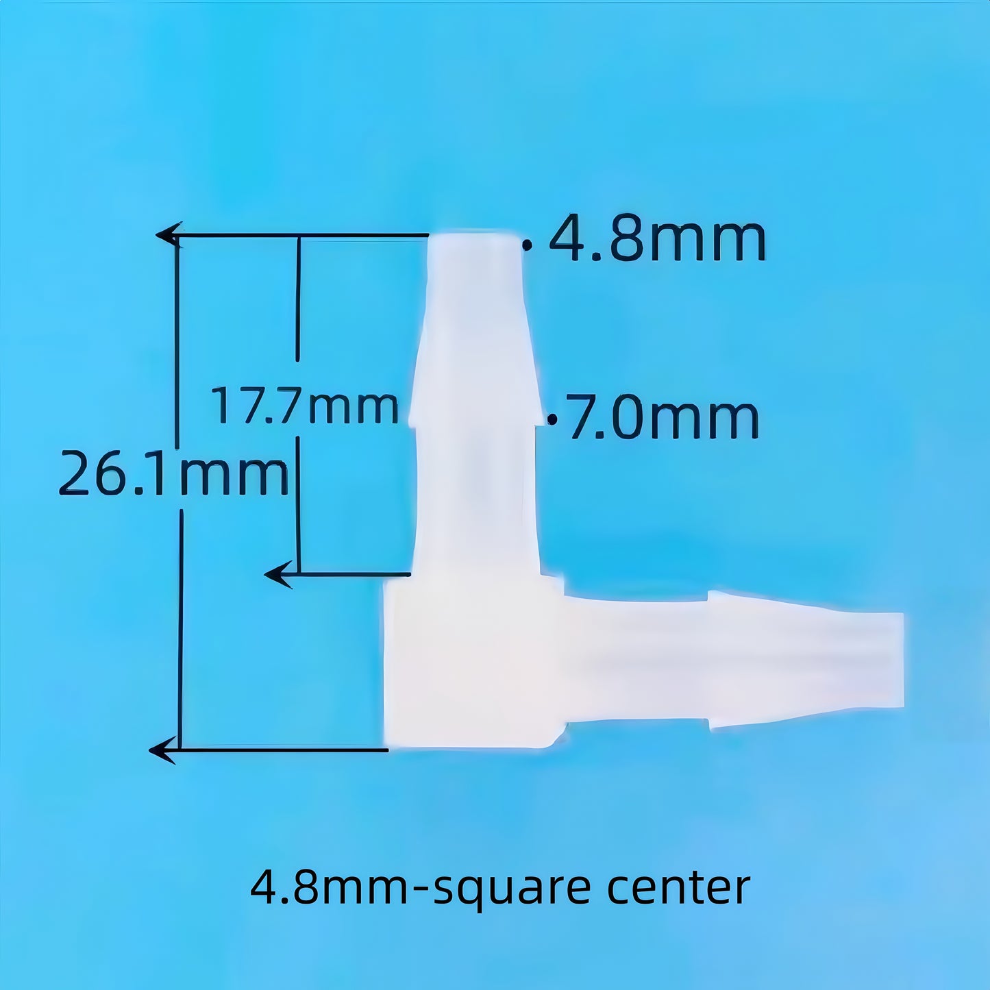 4.8mm Square Center L-Type Right Angle Connector – Detail View of 90 Degree Fitting
