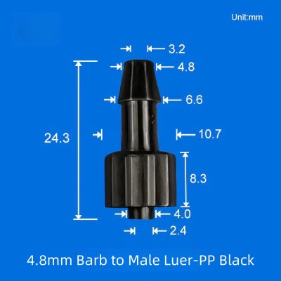 Colorful Luer to Barbed Fittings Luer Lock Barb Tubing Connector Hose 1/16 to 1/4 etc ,PP