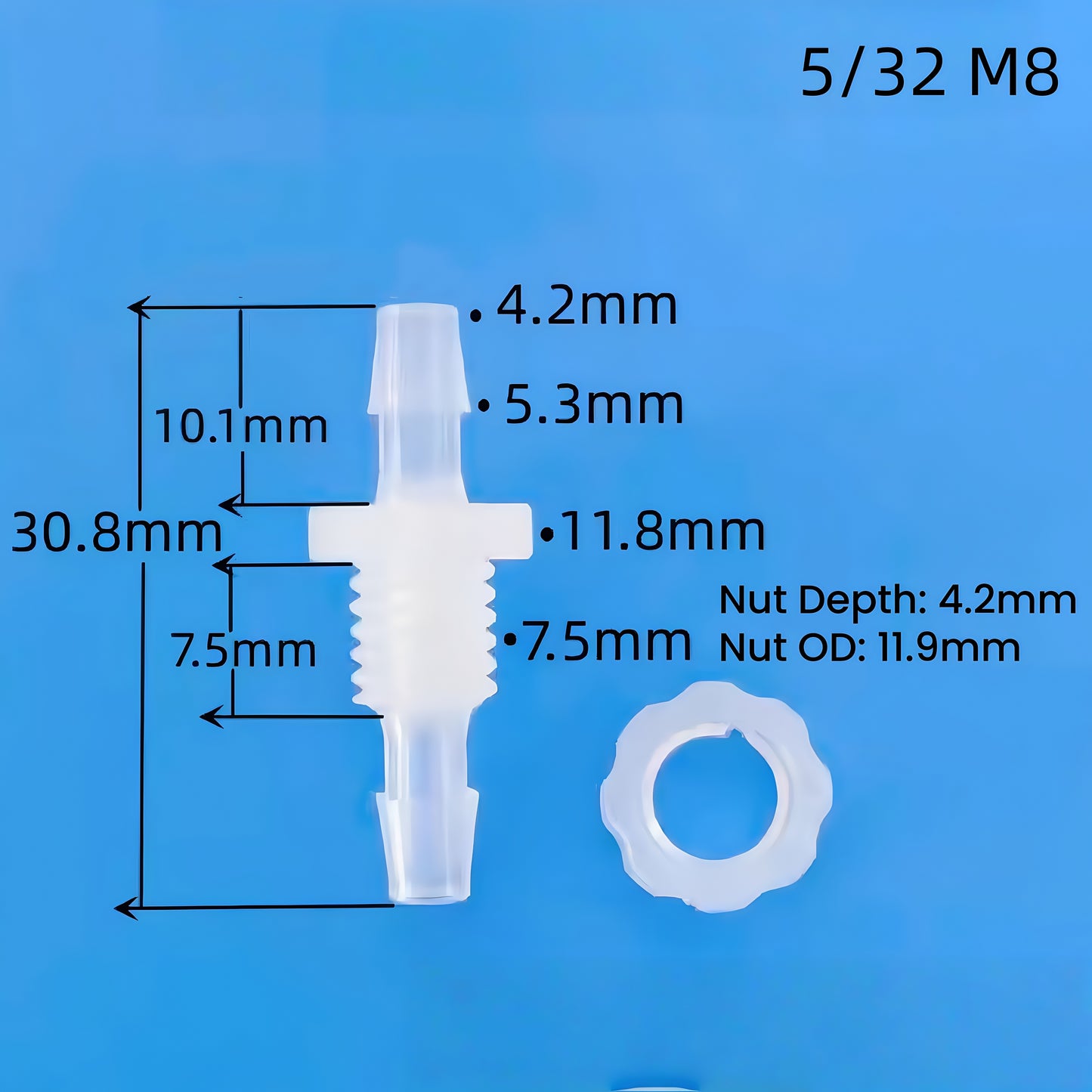 Barbed Bulkhead Hose Fitting — Panel-Mount Barbed Connector-Data Sheet (Food-Grade PP)