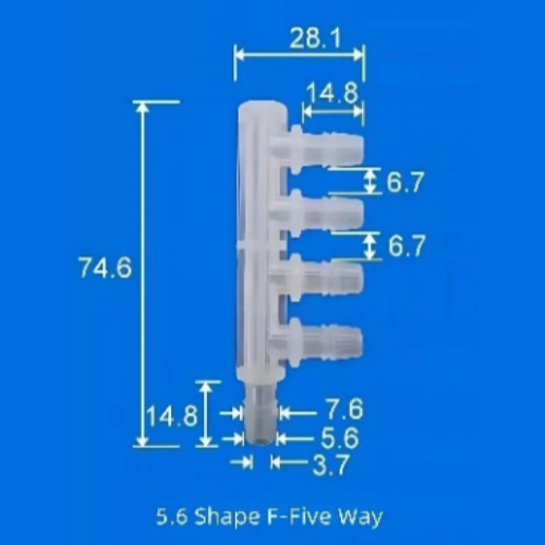5.6mm F-Shape Five-Way Plastic Barb Fitting - Multi-Port Tube Splitter
