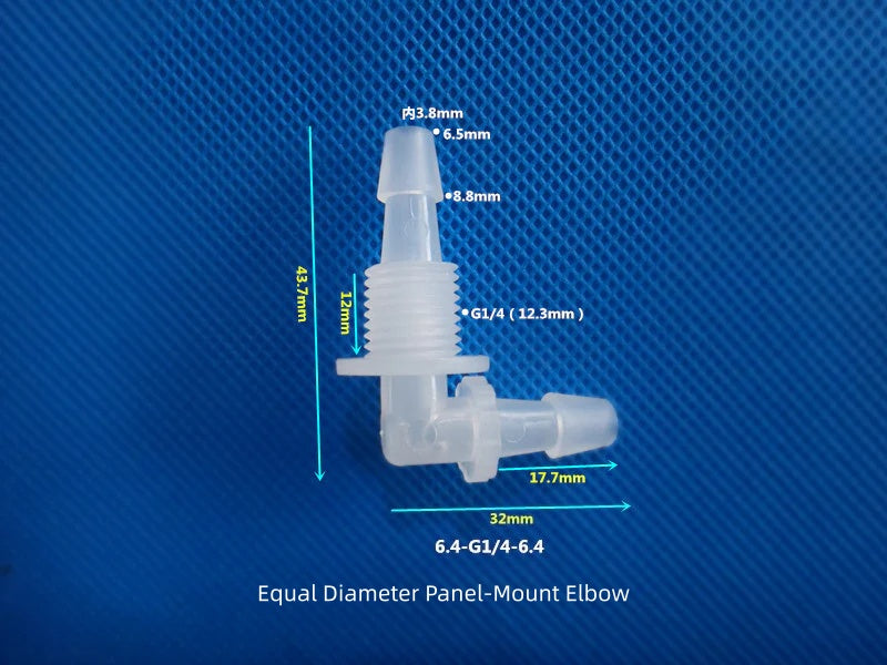 PP L-Elbow Bulkhead Fitting - Panel Mount Hose Connector for Peristaltic Pump / Lab Tubing