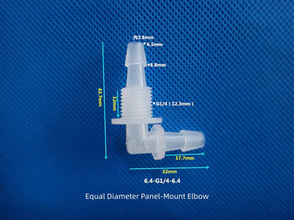 PP L-Elbow Bulkhead Fitting - Panel Mount Hose Connector for Peristaltic Pump / Lab Tubing