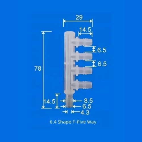 6.4mm F-Shape Five-Way Plastic Barb Fitting - Multi-Port Hose Connector

