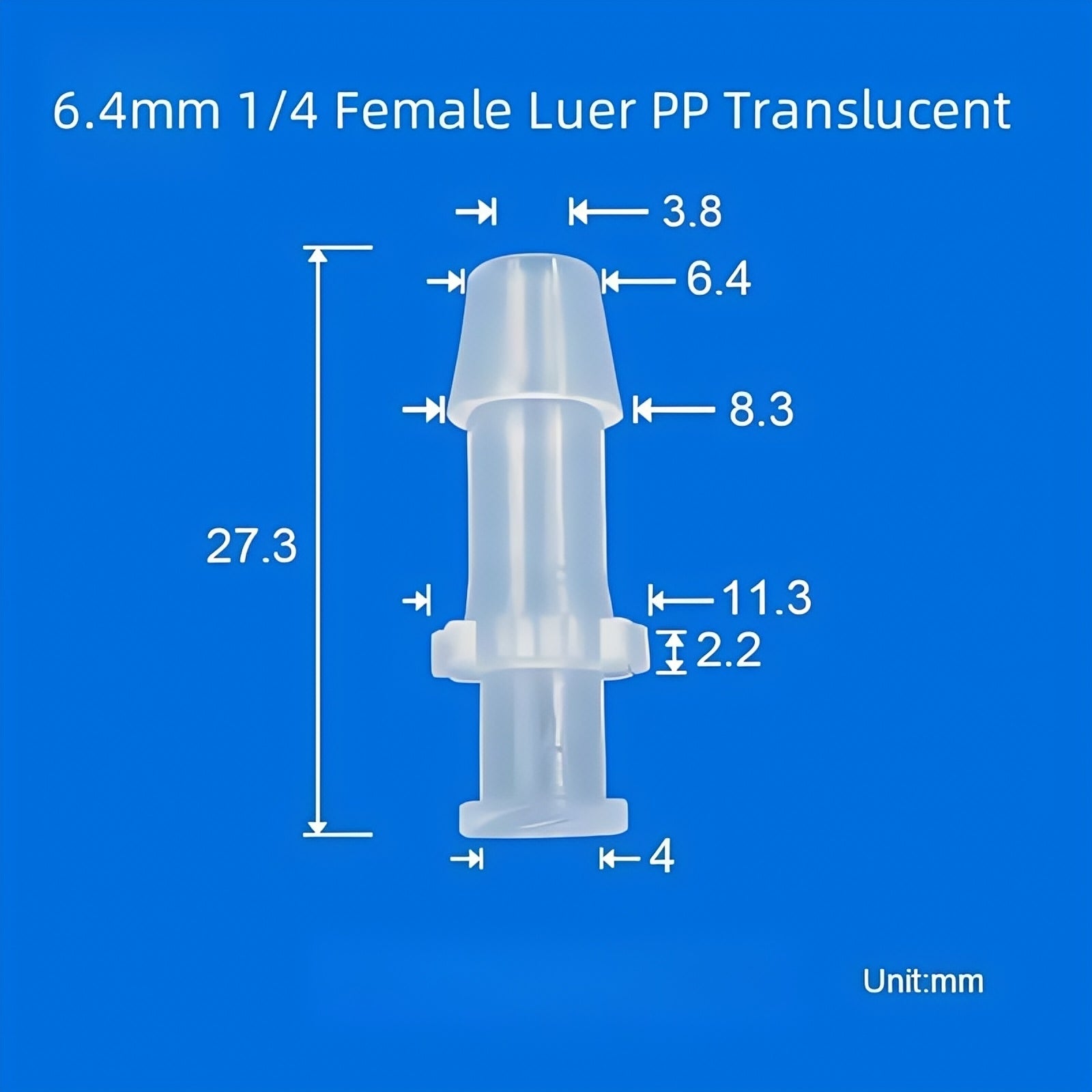 1/4 inch (6.4mm) Female Luer Lock PP Translucent Connector - Medical Grade Tube Fitting
