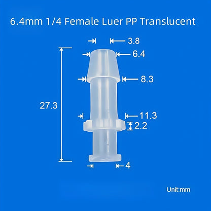 1/4 inch (6.4mm) Female Luer Lock PP Translucent Connector - Medical Grade Tube Fitting
