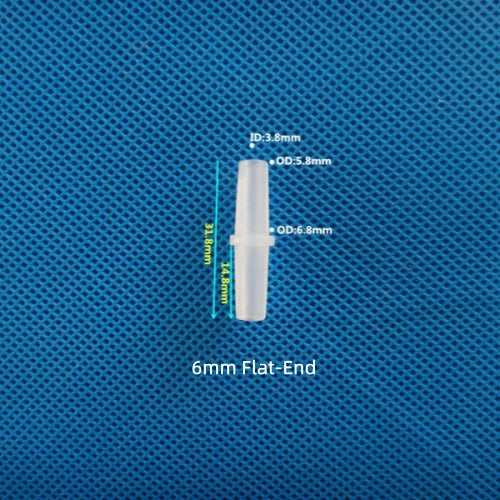 6mm Flat-End equal barb connector for industrial and analytical tubing systems
