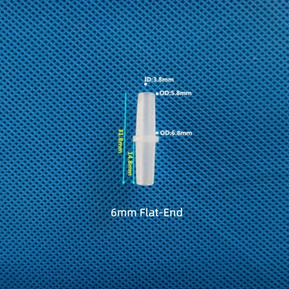 6mm Flat-End equal barb connector for industrial and analytical tubing systems
