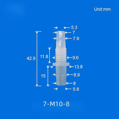100/PK Bulkhead Tubing Fittings with Barb Thread Plumbing Irrigation Systems 5.6-12MM