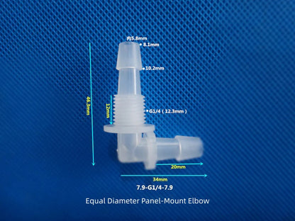 PP L-Elbow Bulkhead Fitting - Panel Mount Hose Connector for Peristaltic Pump / Lab Tubing