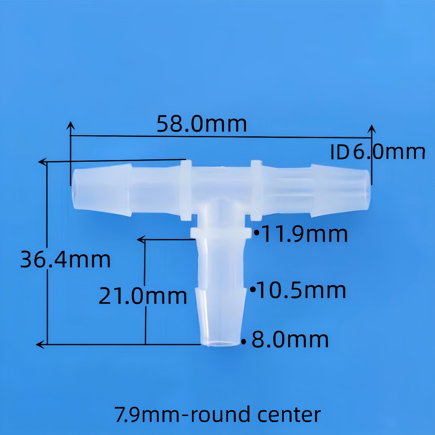 7.9mm Equal Diameter T-Type Barbed Tee Connector - Round Center Barbed Tee Fitting
