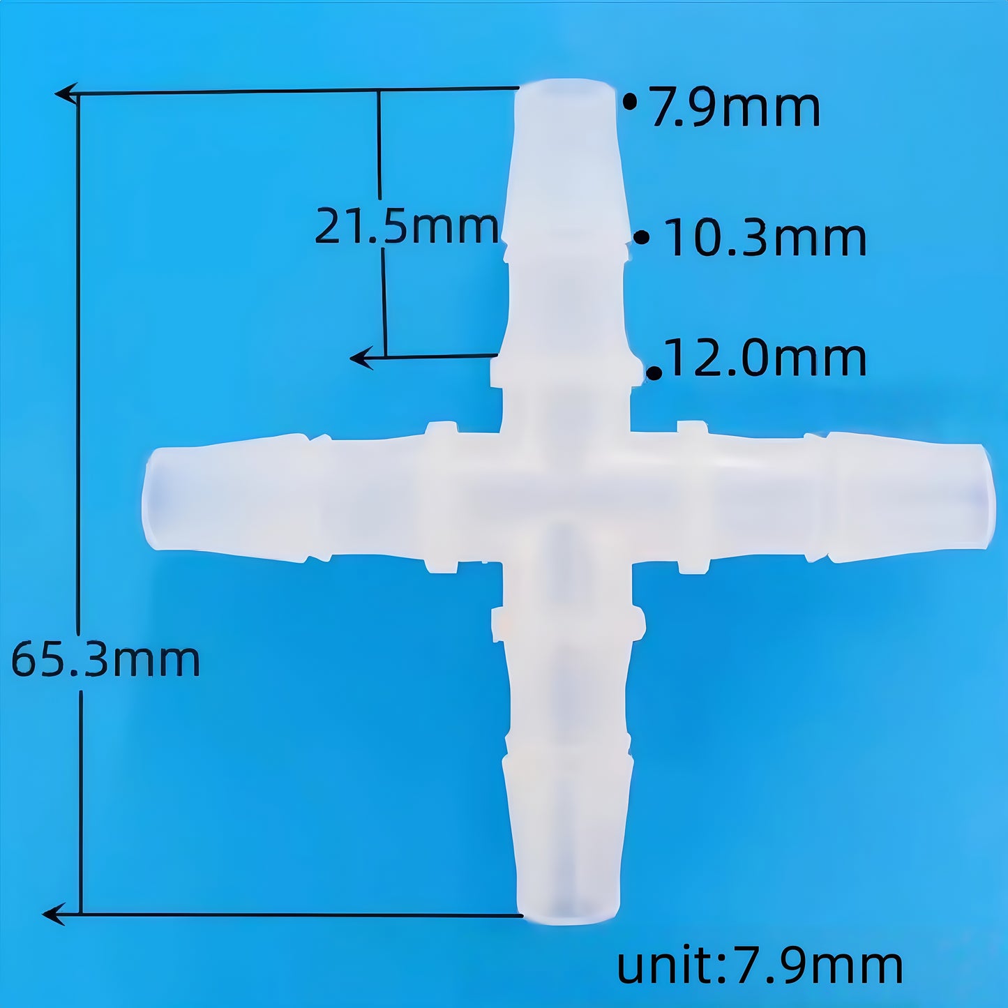 Leak-Proof 4-Way Hose Splitter (Barbed Cross Fitting) for Laboratory, Medical & Industrial Applications