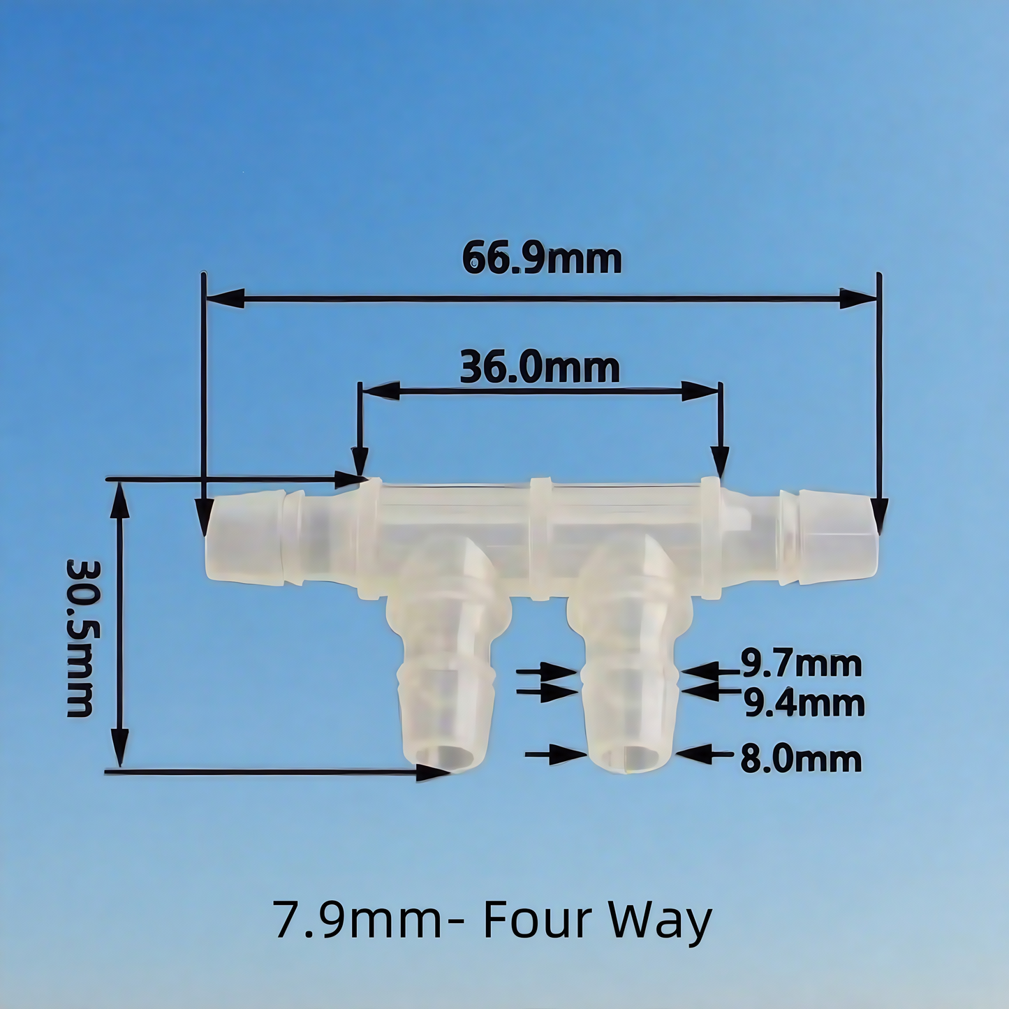TT Shaped Double Branch Tee Plastic Hose Barb 4 Ways Tubing Fitting