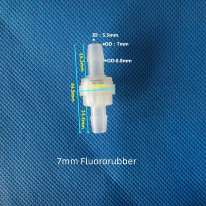 7mm Fluororubber Seal One-Way Check Valve Plastic Barb Fitting Chemical Resistant
