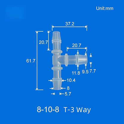 100 pk  Barb Tee 3-Way Adapter, Reducing Tee Hose Connectors, Plastic