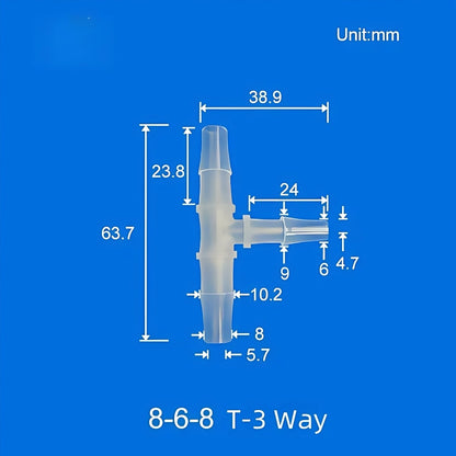 100 pk  Barb Tee 3-Way Adapter, Reducing Tee Hose Connectors, Plastic