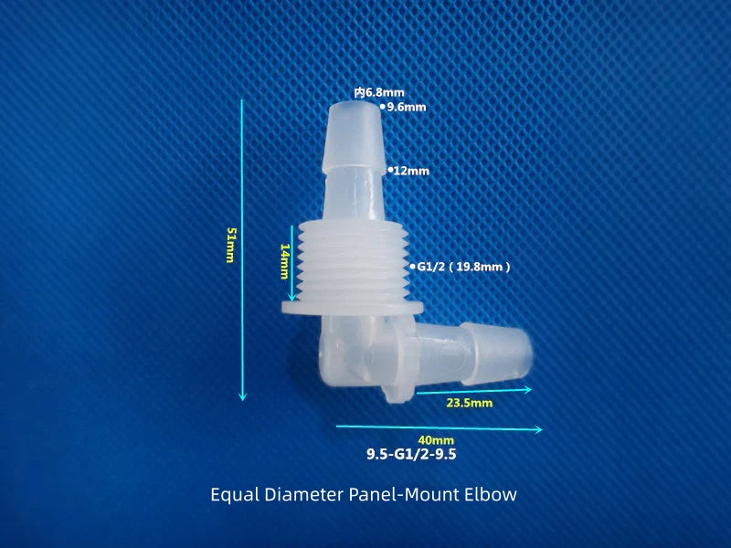 PP L-Elbow Bulkhead Fitting - Panel Mount Hose Connector for Peristaltic Pump / Lab Tubing
