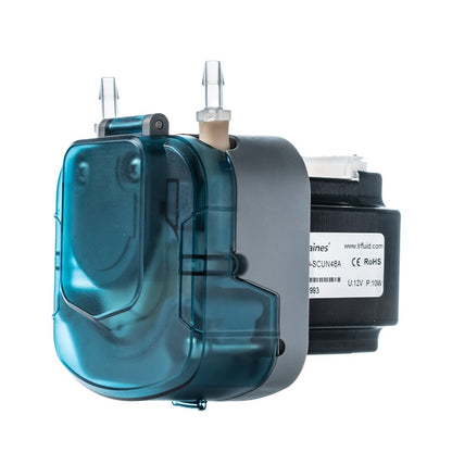 BP1000 stepper motor peristaltic pump dark green compact body with power connector for laboratory and medical dosing
