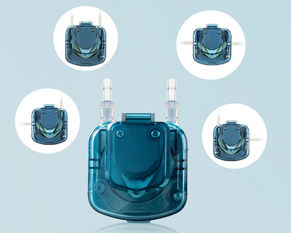 BP600 peristaltic pump port connectors close-up showing multiple tube fitting options for lab and industrial use
