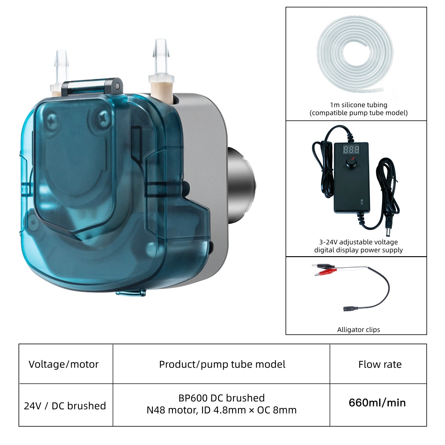 BP600 DC Motor Peristaltic Pump 500-660ml/min Lab Industrial Long Life Low Noise