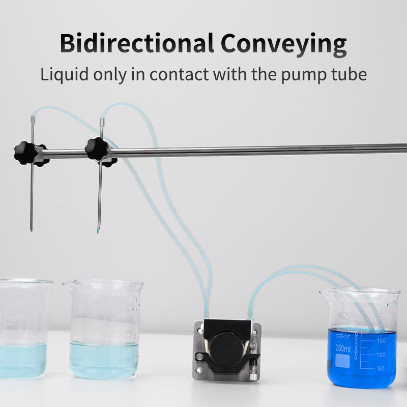 BPE peristaltic pump detail view - high precision stepper motor pump for lab liquid dispensing and dosing applications
