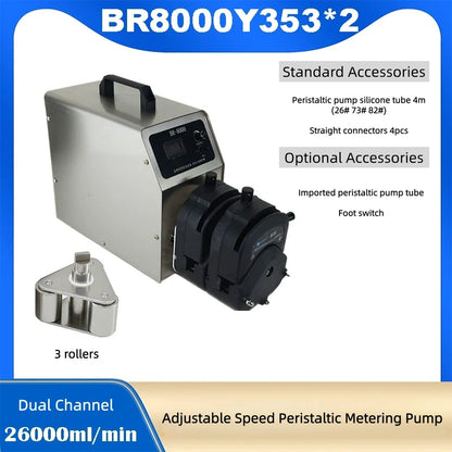 BR8000Y35 Adjustable Speed Persitaltic Pump High Flow 5L, 6L, 7L, 8L/min,Tubing 73# 82#