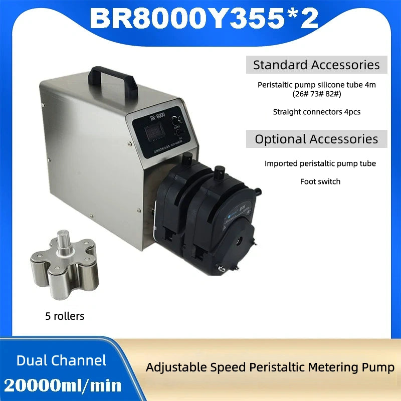 BR8000Y35 Adjustable Speed Persitaltic Pump High Flow 5L, 6L, 7L, 8L/min,Tubing 73# 82#