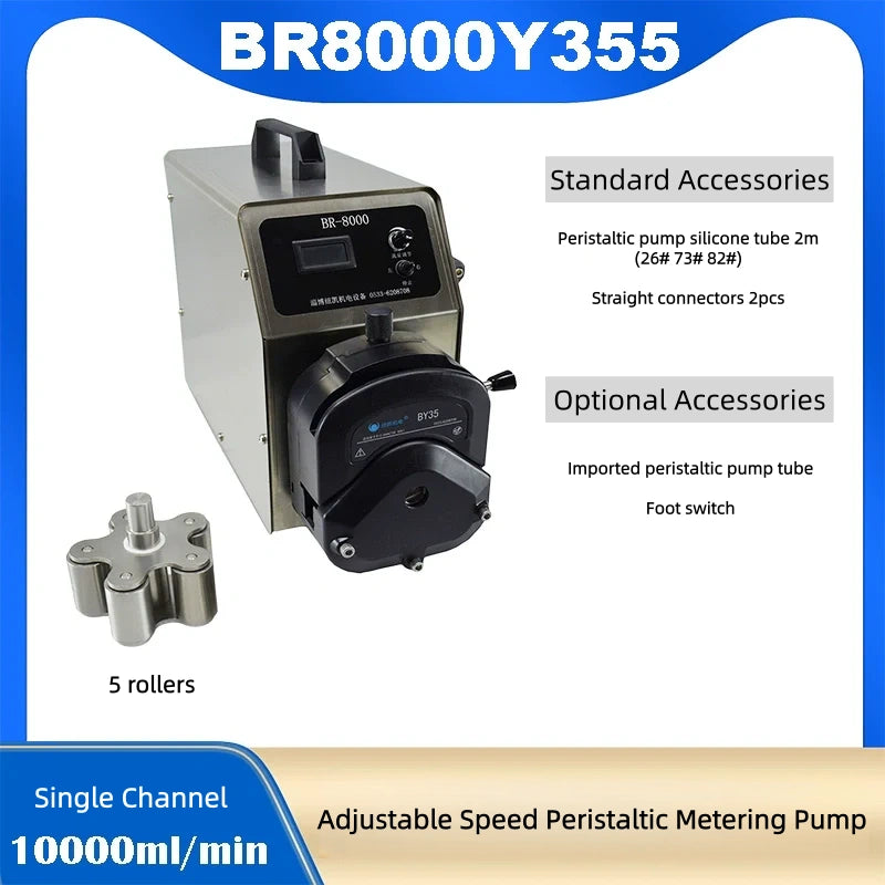 BR8000Y35 Adjustable Speed Persitaltic Pump High Flow 5L, 6L, 7L, 8L/min,Tubing 73# 82#