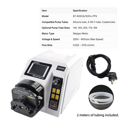 BT-600CA Intelligent Peristaltic Pump with 153Yx-PPS Pump Head, 220V 600RPM, Flow Rate 0.022-2135mL/min
