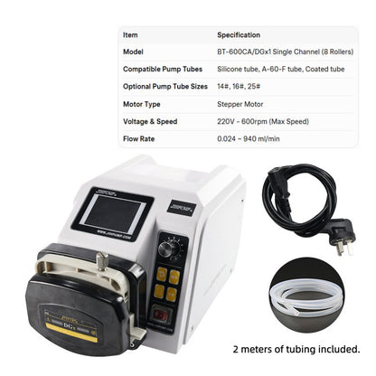 BT-600CA Intelligent Peristaltic Pump with DGx1 Single Channel Pump Head, 220V 600RPM, Flow Rate 0.024-940mL/min
