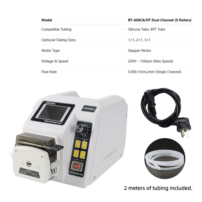 BT-600CA Intelligent Peristaltic Pump with DT Dual Channel Pump Head, 220V 150RPM, Flow Rate 0.006-55mL/min
