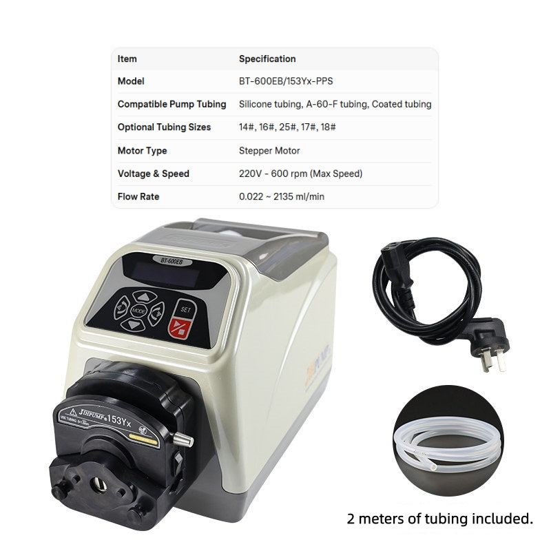 BT-600EB/153Yx-PPS Peristaltic Pump with Specification Sheet – Flow Rate 0.022~2135ml/min
