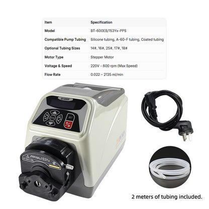BT-600EB/153Yx-PPS Peristaltic Pump with Specification Sheet – Flow Rate 0.022~2135ml/min
