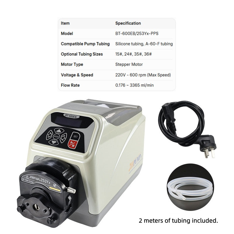 BT-600EB/253Yx-PPS Peristaltic Pump with Specification Sheet – Flow Rate 0.176~3365ml/min
