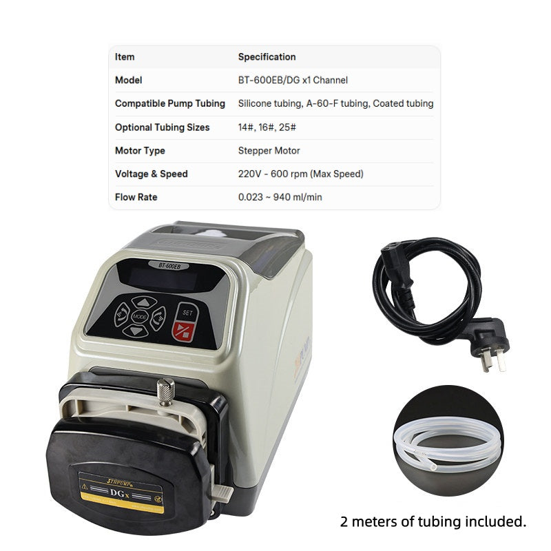 BT-600EB/DGx Single Channel 8-Roller Peristaltic Pump with Specification Sheet – 0.023~940ml/min
