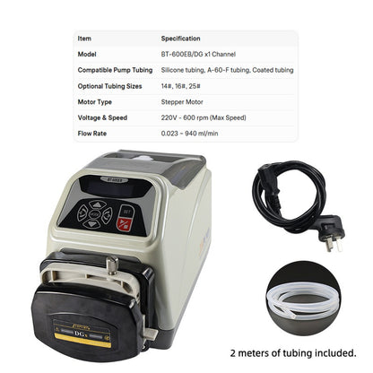 BT-600EB/DGx Single Channel 8-Roller Peristaltic Pump with Specification Sheet – 0.023~940ml/min
