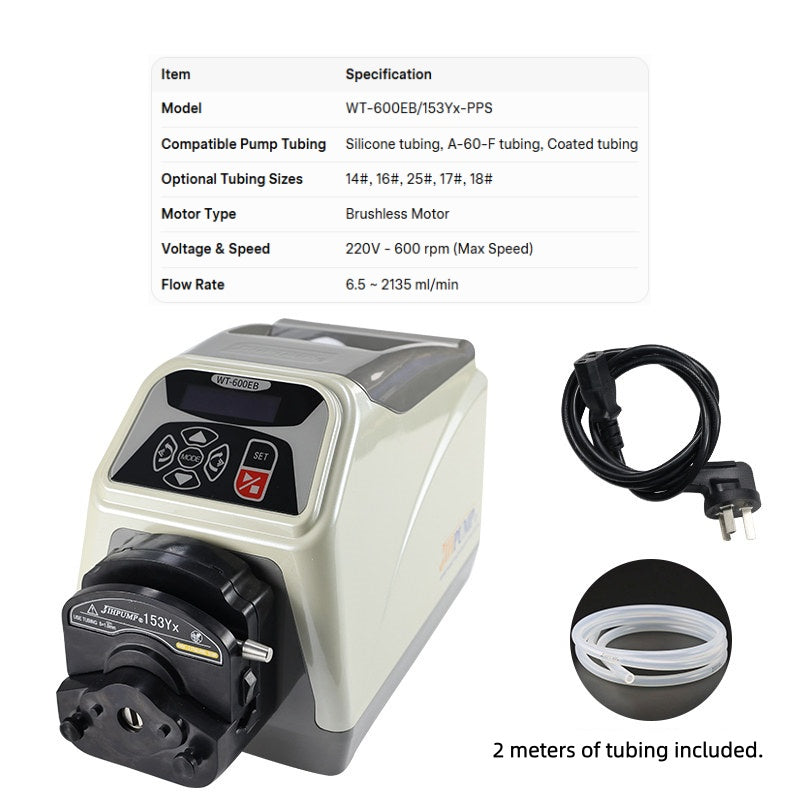 WT-600EB/153Yx-PPS Peristaltic Pump with Specification Sheet – Flow Rate 6.5~2135ml/min
