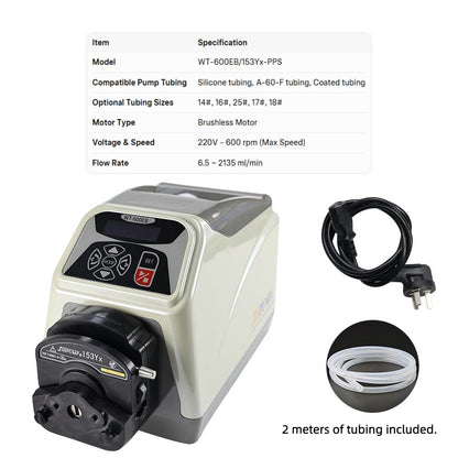 WT-600EB/153Yx-PPS Peristaltic Pump with Specification Sheet – Flow Rate 6.5~2135ml/min
