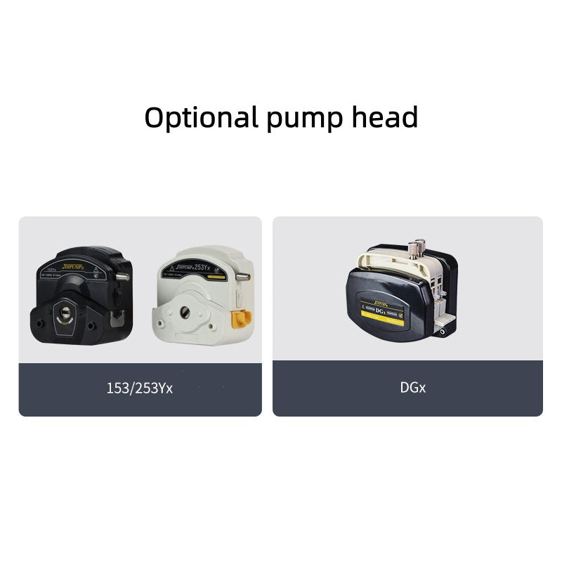 BT-600EL peristaltic pump side view showing die-cast aluminum housing and pump head for industrial fluid transfer
