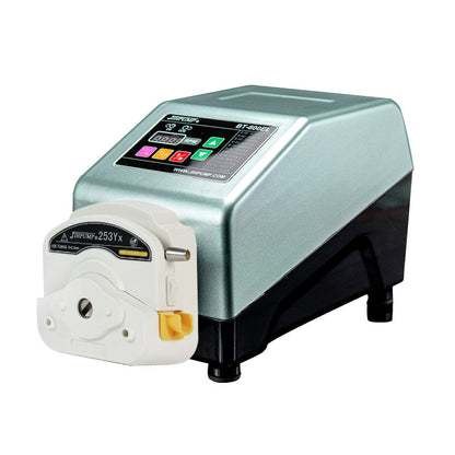 BT-600EL peristaltic pump detail view – 4-digit LED display with speed control panel for manual and timed operation modes
