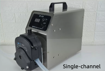 BW-600 Single-Channel Peristaltic Pump with Stainless Steel Enclosure and Digital Speed Control Panel
