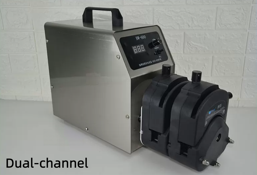 BW-600 dual-Channel Peristaltic Pump with Stainless Steel Enclosure and Digital Speed Control Panel
