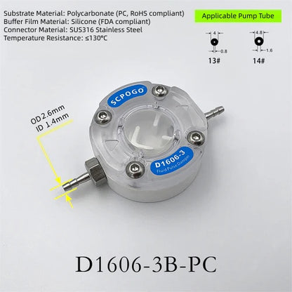 D1606-3 Micro Fluid Pulse Damper Liquid Pulsation Dampener Peristaltic Pump Buffer Rectifier for Tube 13# 14# 19# 16# 15#