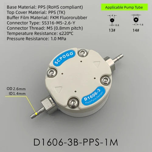 D1606-3 Micro Fluid Pulse Damper Liquid Pulsation Dampener Peristaltic Pump Buffer Rectifier for Tube 13# 14# 19# 16# 15#