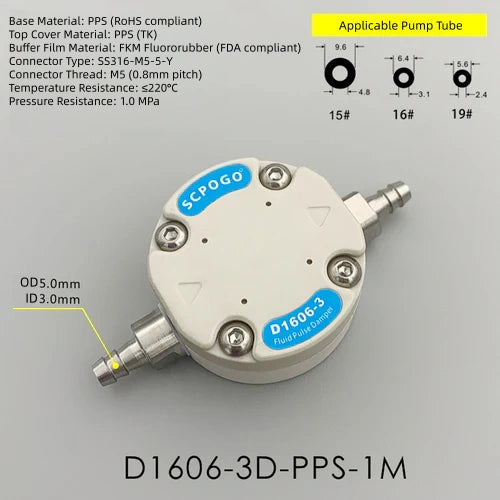 D1606-3 Micro Fluid Pulse Damper Liquid Pulsation Dampener Peristaltic Pump Buffer Rectifier for Tube 13# 14# 19# 16# 15#