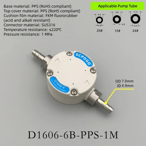 D1606-6 Miniature Pulsation Dampener for Peristaltic Pumps