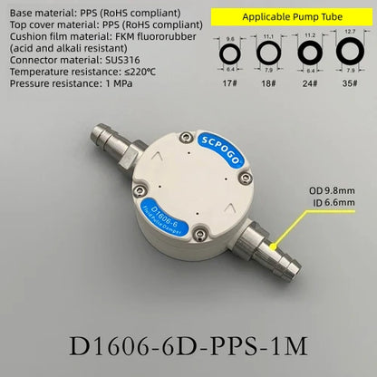 D1606-6 Miniature Pulsation Dampener for Peristaltic Pumps
