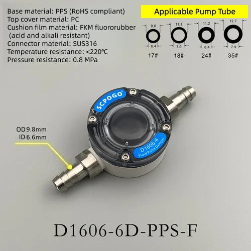D1606-6 Miniature Fluid Pulse Damper Liquid Pulsation Dampener Reduces Fluctuation Buffering  for Diaphragm Peristaltic Pump