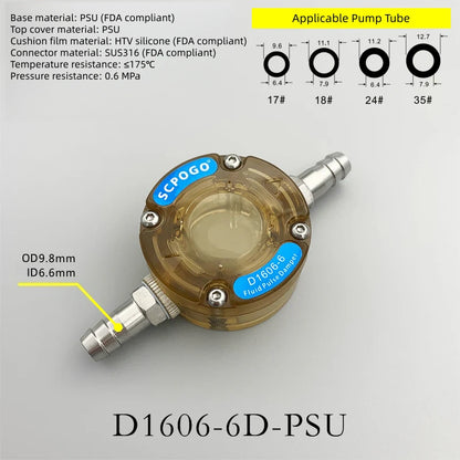 D1606-6 Miniature Fluid Pulse Damper Liquid Pulsation Dampener Reduces Fluctuation Buffering  for Diaphragm Peristaltic Pump